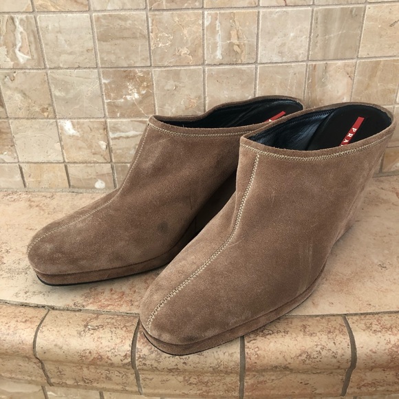 Prada Suede Wedge Mules, size 41, tan color - Picture 2 of 7